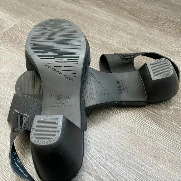 Munro Darling Suede Heels Sandals Open Toe Black Patent Leather Slingback: 9M - Picture 8 of 9